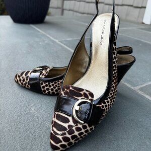 Bandolino Women's Animal Print Brown Calf Leather Slingback Heels - Size 8.5